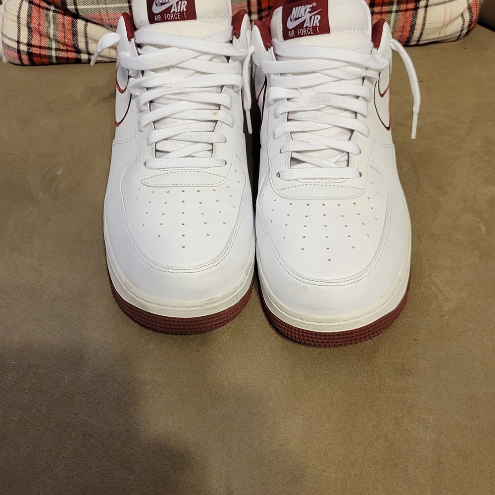 Nike Air Force 1 White and Maroon Sneakers